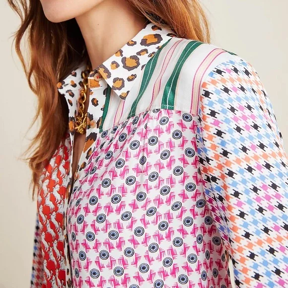 NWOT Maeve Anthropologie Bernadette Mixed Print Blouse Size Small button down - Picture 4 of 6